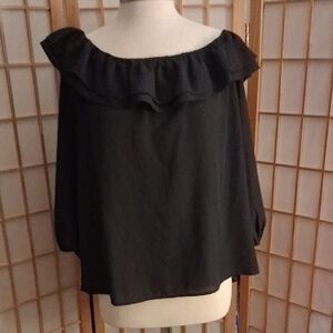J. Crew Black Ruffle Off-Shoulder Blouse